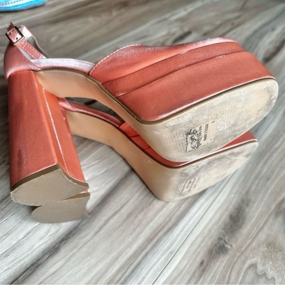 EGO | Happer Close Toe Statement Platform Block Heel Nude Peach Satin | … - Picture 11 of 11